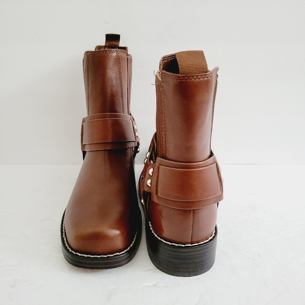 Marc Fisher LTD Mizzie Harness Brown Leather Pull On Ankle Bootie Size 5.5 - Picture 4 of 9